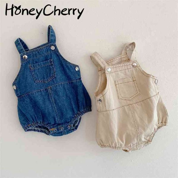 

summer baby denim strap romper cotton baby girl clothes 210702, Blue