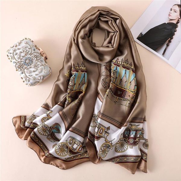 

scarves women silk scarf carriage print summer beach shawls and foulard wrap female pashmina stole, Blue;gray