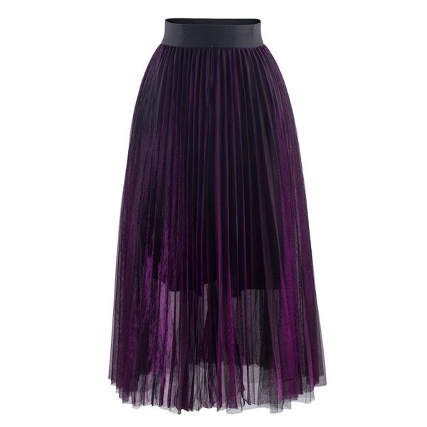 

skirts bohoartist long pleated skirt casual patchwork see through elastic high waist tulle mesh vintage female 2021 maxi, Black