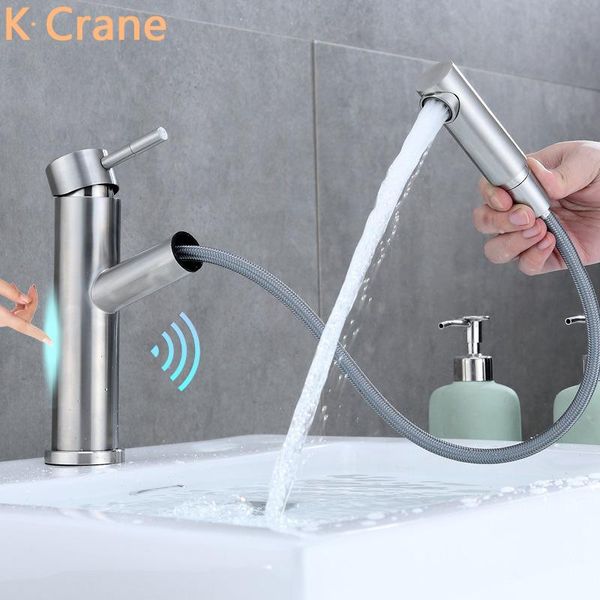 

bathroom pull out touch sensor faucet basin sink cold mixer smart grifo modern stainless steel torneira misturadora banheiro faucets
