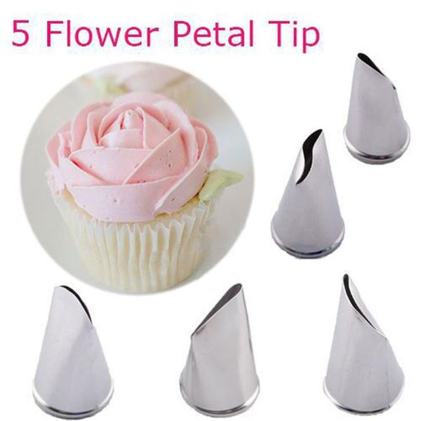 

baking & pastry tools 5pcs/set rose cream cake decoration nozzles stainless steel nozzle decorating tips set bakeware