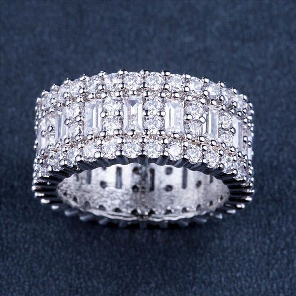

wedding rings exquisite alloy natural white crystal birthstone men's and women's engagement ring size 5 - 12, Slivery;golden