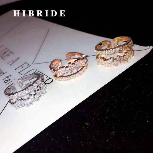 

wedding rings hibride trendy style baguette cubic zircon open adjustable women ring fashion bridal party bague femme r-222, Slivery;golden