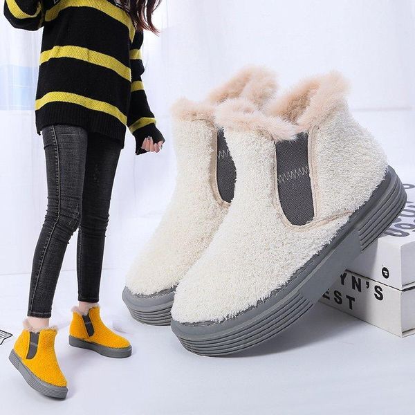 

boots women winter warm fur ladies platform wedge fashion 2021 snow ankle boot female comfort casual shoes botas mujer plus size, Black