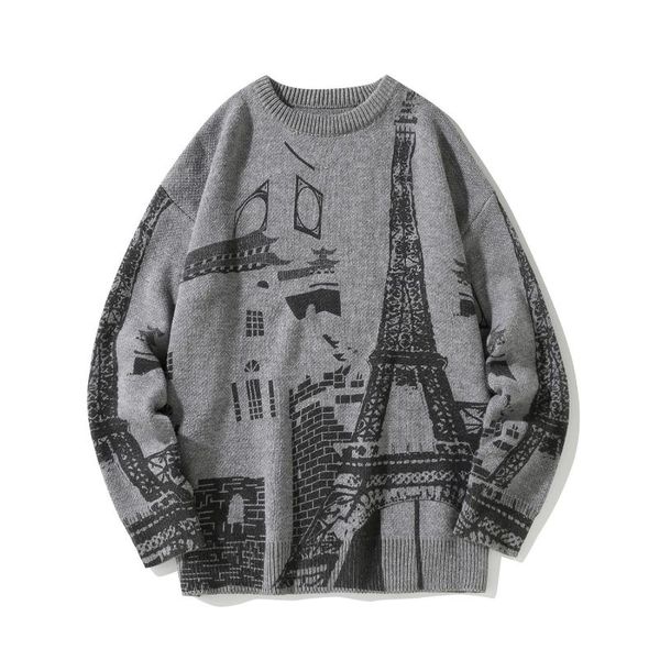 

men's sweaters 2021 autumn/winter sweater jacket tide brand tower print loose large size, White;black