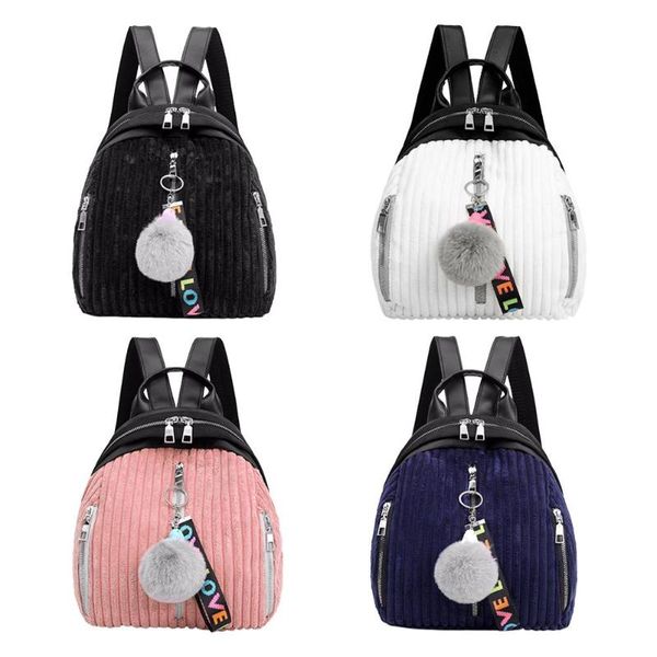 

duffel bags travel hit color multi-function backpack pompom kids shoulder schoolbags corduroy knapsack for hiking