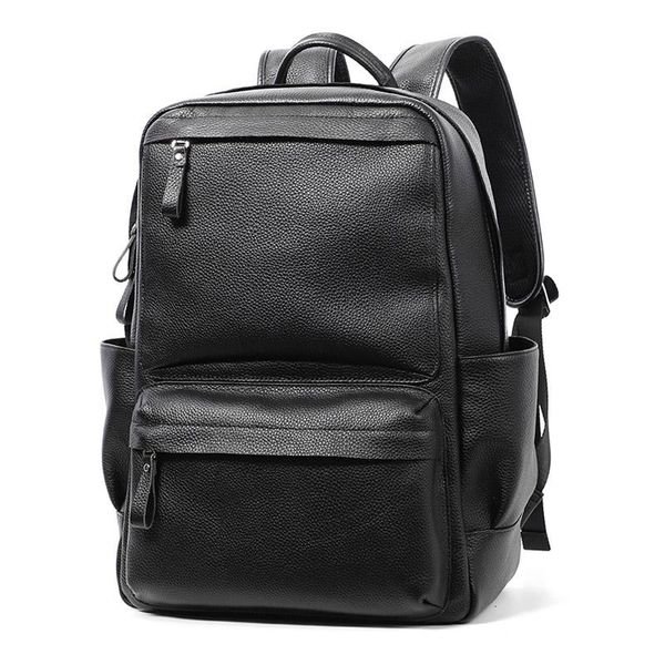 

backpack men real leather fashion travel male university school book bag cowhide design daypack student