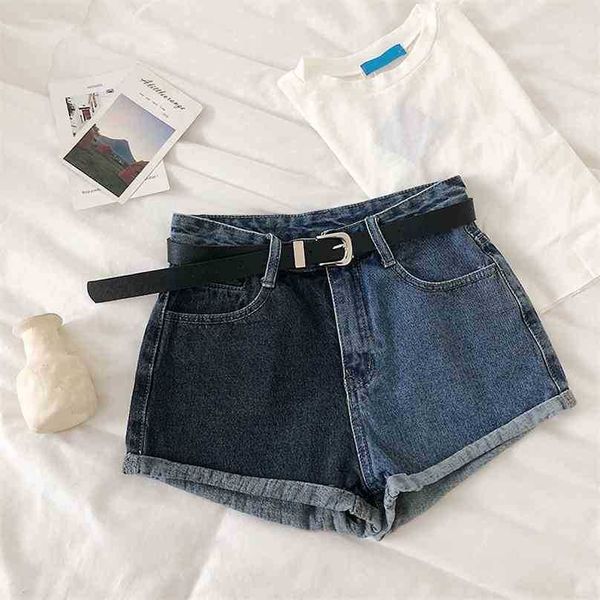 

streetwear patchwork colot denim shorts for women fashion woman high waist casual jeans short pants bottoms 210525, Blue