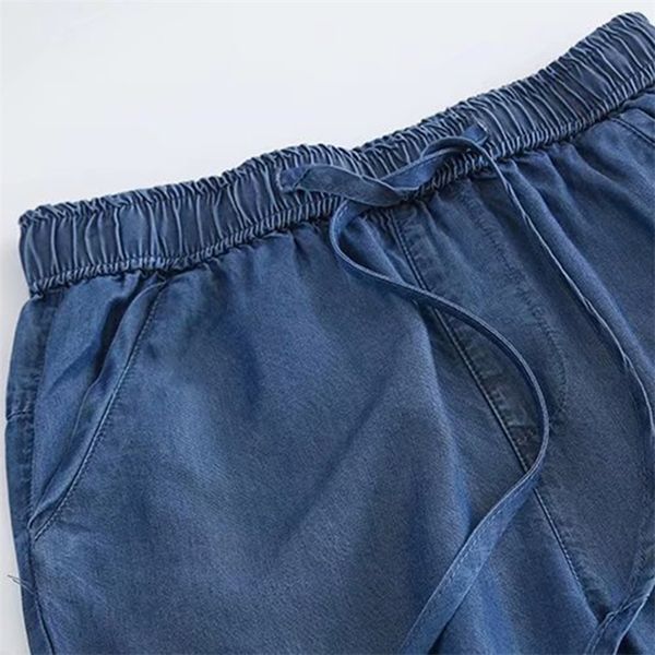 

wixra womens jeans pants loose stretched lace up new tencel thin summer style harem high waist denim bottons, Blue