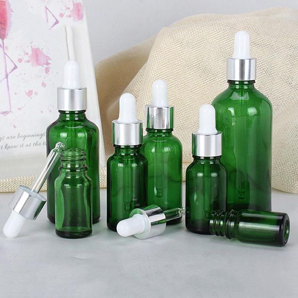 

5-100ml dropper bottle green glass reagent eye liquid pipette refillable essential oil container