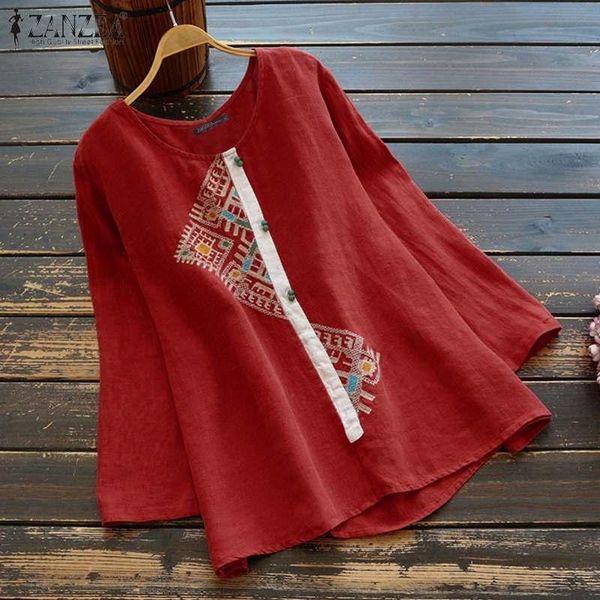 

women's blouses & shirts 2022 autumn blouse elegant o neck cotton tunic casual long sleeve blusas female embroidery plus size, White