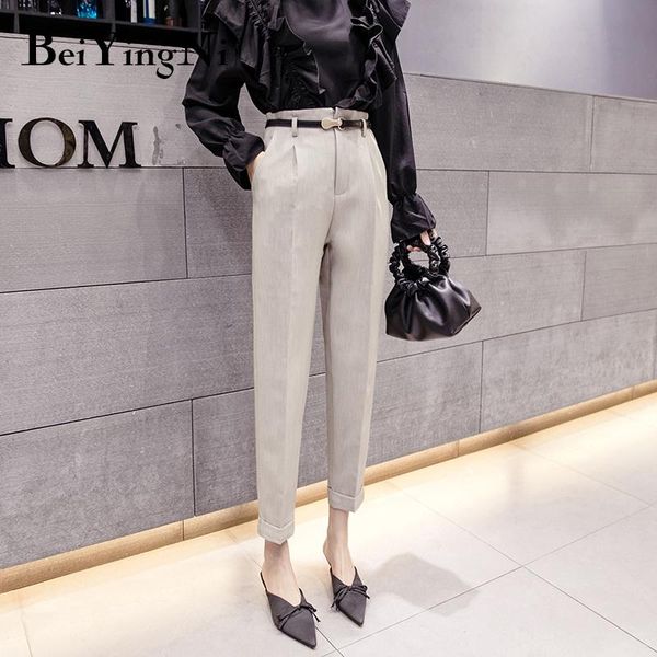 

women's pants & capris beiyingni suit office ladies fashion autumn elegant female harem long casual korean streetwear pockets belt trou, Black;white