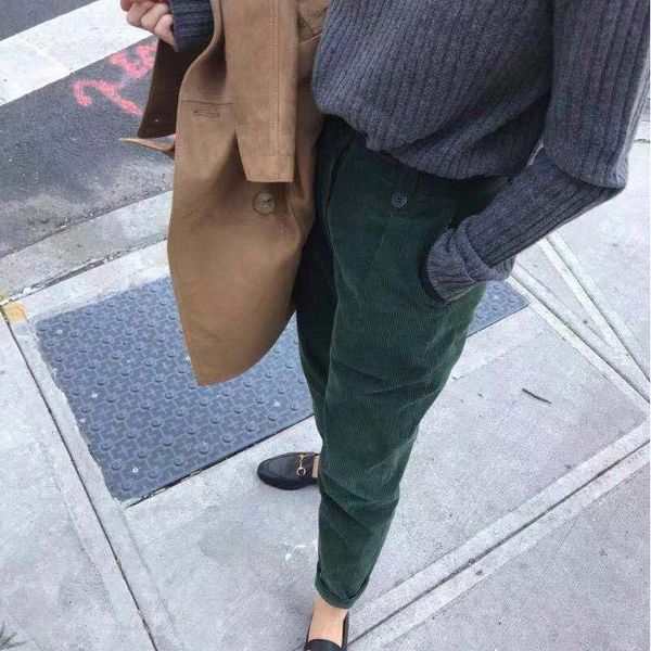 

pants warm retro corduroy harem pants casual high waist plus size autumn chic fashion loose women trousers, White