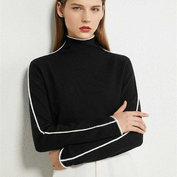 

amii minimalism autumn winter sweater for women causal spliced slim fit women's turtleneck sweaters for female 12040303 211120, White;black