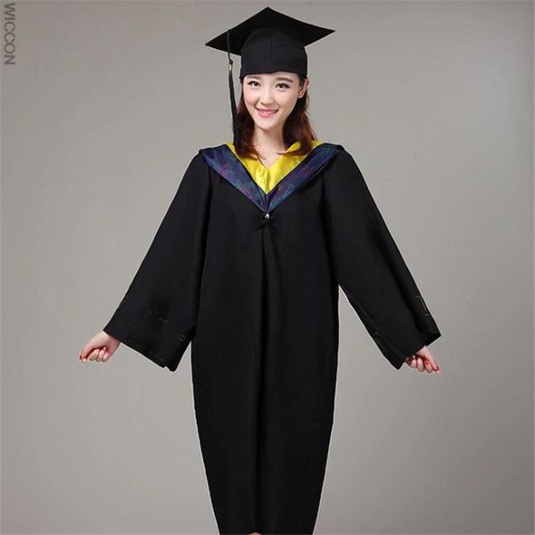 

clothing sets university graduation gown student high school uniforms class team wear academic dress for bachelor robes+hat set, White