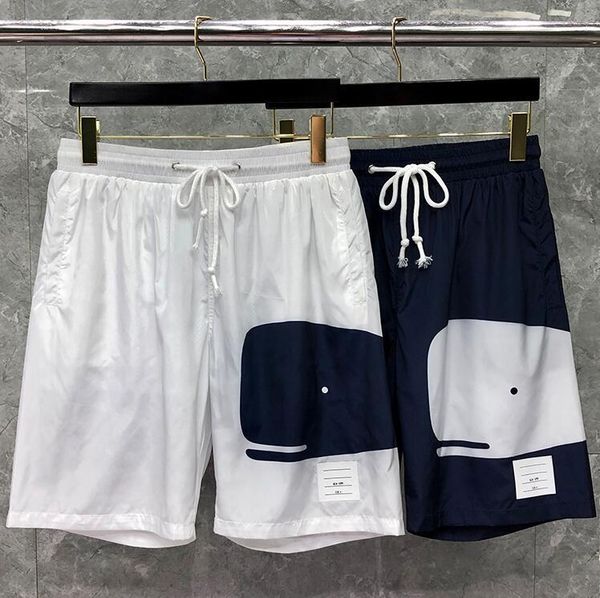 

shorts fashion tb thom brand casual men summer loose beach thin quick dry whale pattern blue sport shorts ins, White;black