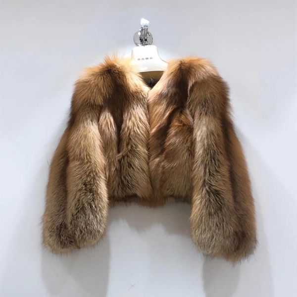 

women's fur & faux rf20134s short style winter luxury whole leather real red coat round collar, Black