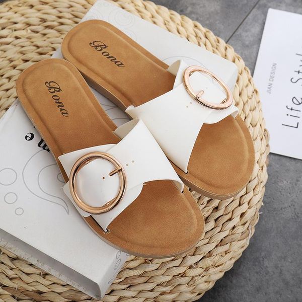 

summer women fashion slippers flat heel rubber sole pvc upper buckle strap slip on outdoor beach slides ladies shoes female 2021, Black