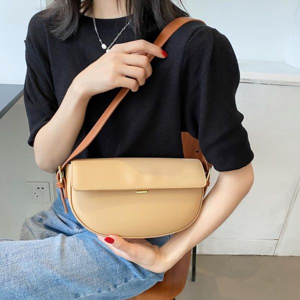 

evening bags vintage pu leather saddle for women 2021 female shoulder baguette solid brand designer purse handbags