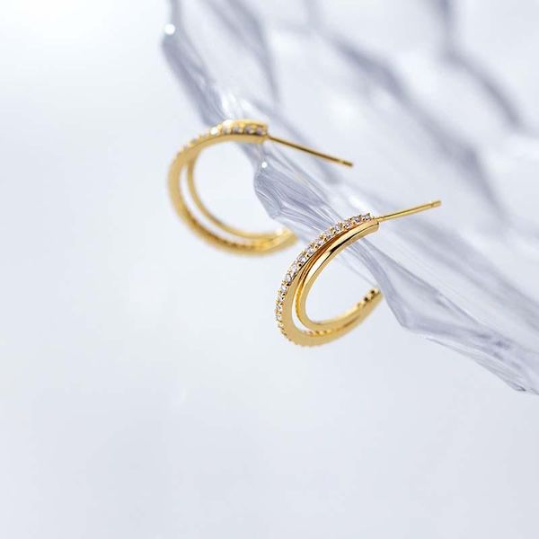 

sterling silver trend c type golden double layer stud earrings boho jewelry minimalism brincos for women, Golden;silver