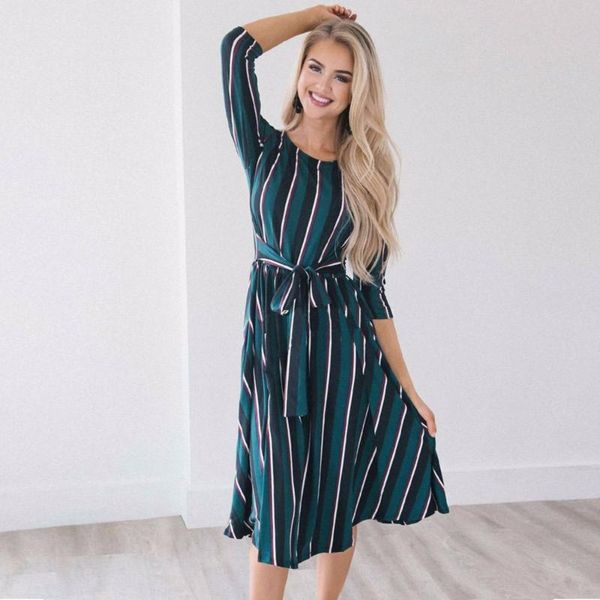 

casual dresses 2021 women spring autumn fashion o-neck striped dress beach loose party vestidos plus size, Black;gray