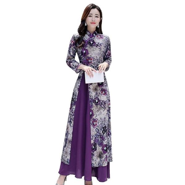 

traditional vietnam ao dai chinese dress qipao for women flower print cheongsam ethnic style costume floral aodai clothing, Red