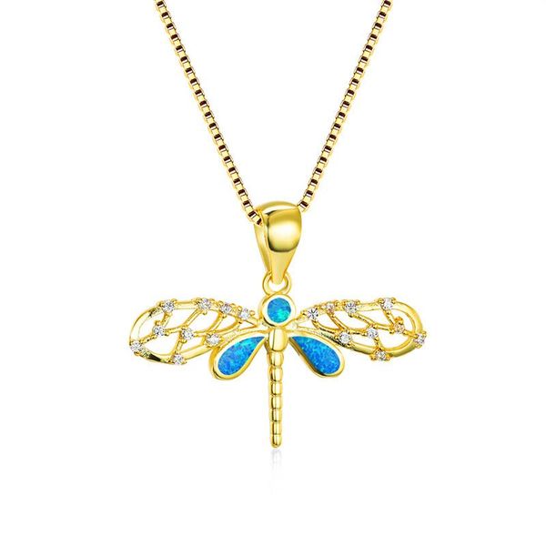

pendant necklaces charm zircon gold silver color chain necklace cute animal dragonfly white blue opal wedding for women