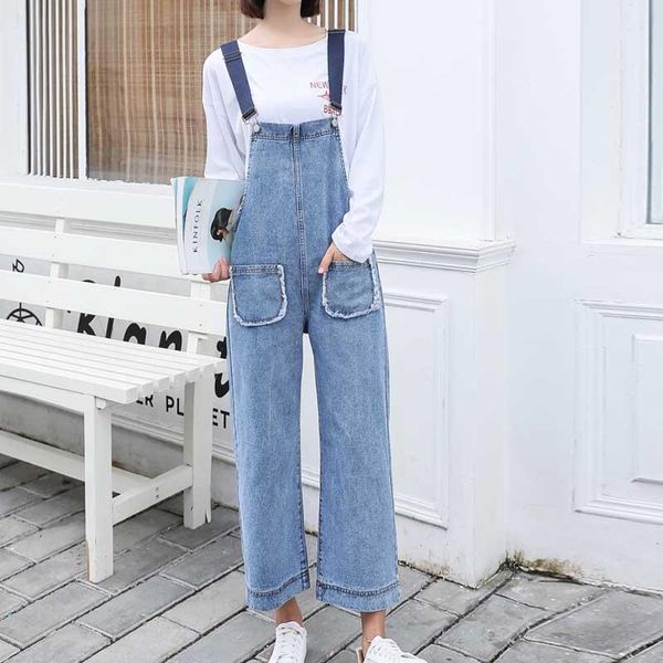 

women's jumpsuits & rompers women denim ladies loose jeans bib overalls casual boyfriend wide leg, Black;white
