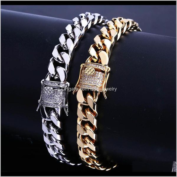 

link bracelets jewelrytiny zircon hiphop bracelet 10mm men jewelry miami cuba chain selling in europe and america drop delivery 2021 bkyvo, Black