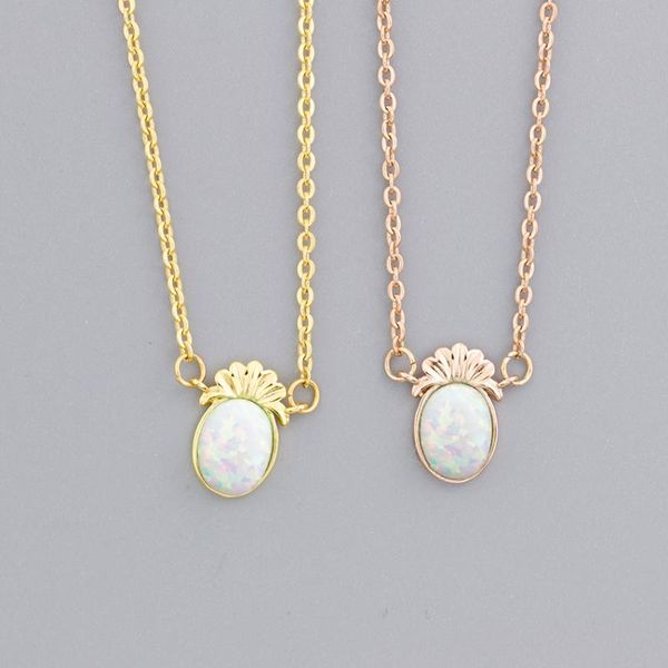 

chokers 10pcs/lot vintage jewelry stainless steel rose gold silver ketting cute opal stone pineapple long necklace women birthday gift, Golden;silver