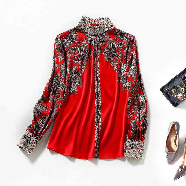 

women's blouses & shirts shenzhen nanyou high end women's mulberry silk satin shirt embroidered printed stand collar real spring x, White