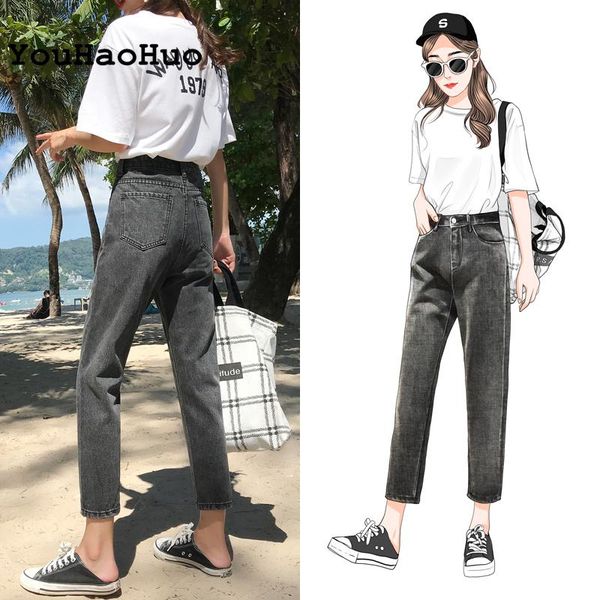 

boyfriends straight denim pants women jeans vintage retro loose skinny cool high waist black ladies plus size women's, Blue