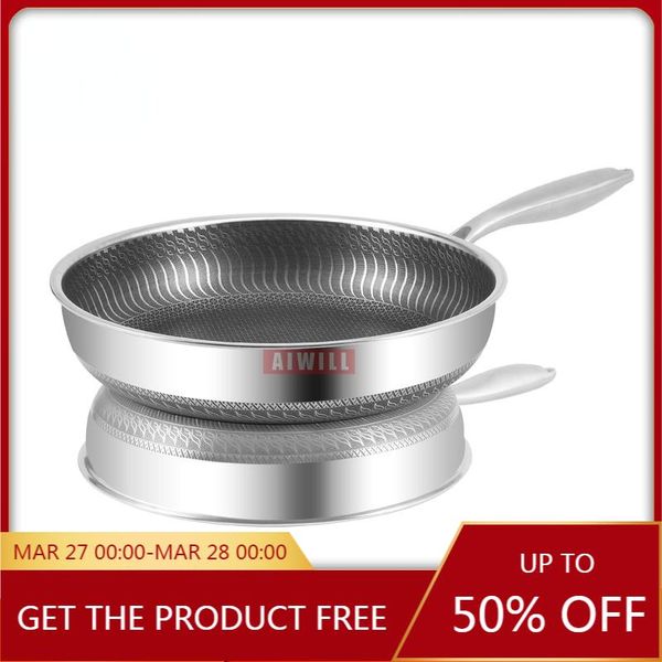 

pans kitchen 316 /304 stainless steel frying pan nonstick fried steak pot electromagnetic furnace general