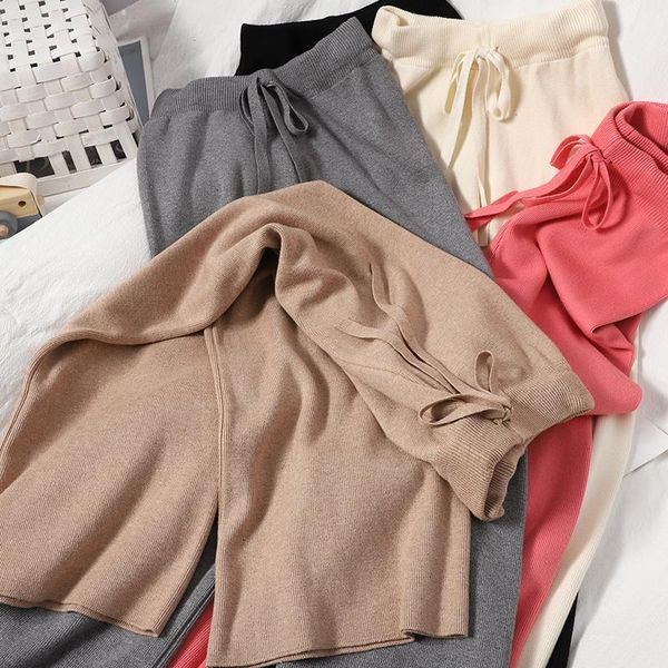 

women's pants & capris streetwear autumn thick pant women trousers winter high waist loose drawstring elastic wide leg wool pants rj7u, Black;white