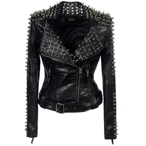 

faux leather pu jacket punk rivet women fashion winter autumn motorcycle black coat outerwear hight street women's jackets, Black;brown