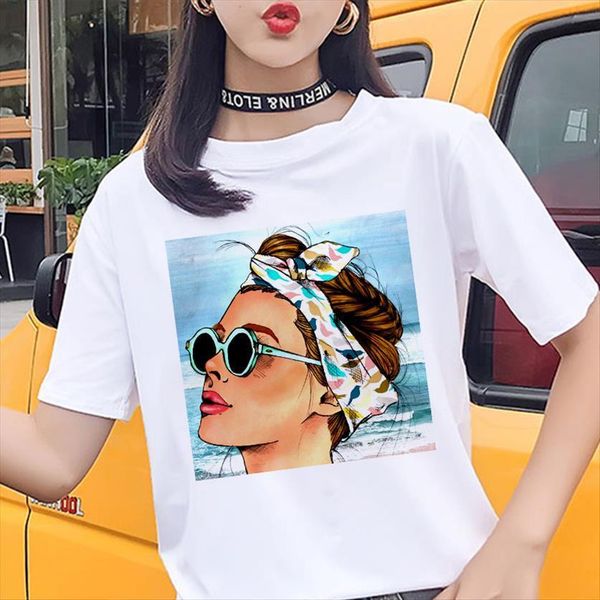 

summer harajuku clothing fashion womens t shirt glasses beauty printing casual streetwear cozy short sleeved white