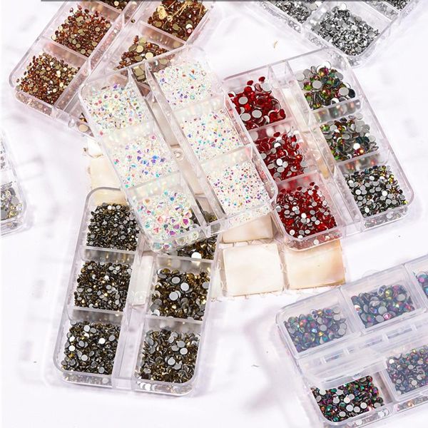 

nail art decorations 6-grid crystal diamond 3d strass manicure flat bottom transparent ab charms rose gold nails rhinestones, Silver;gold