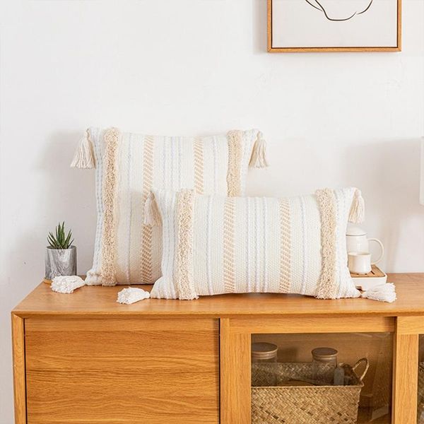 

cushion/decorative pillow beige cushion cover with fringe decoration bohemian 45x45cm/50x50cm/30x50cm home for living room sofa