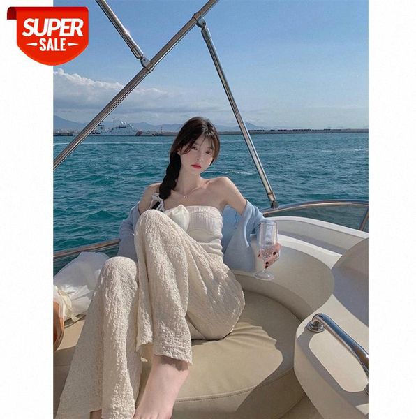

net red white wide-leg pants women high waist drape thin loose casual ins small mopping #of4k, Black;gray