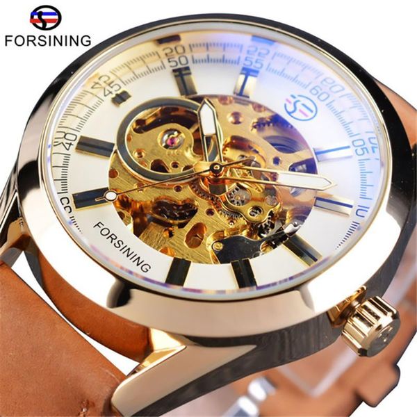 

wristwatches luxury gold watch men watches precision gear movement royal design skeleton automatic mechanical relogio masculino, Slivery;brown