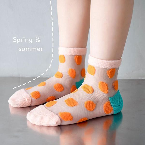 

socks striped dot printed for kids 2021 summer apparel accessories ankle-length children's breathable quick-dry, Pink;yellow