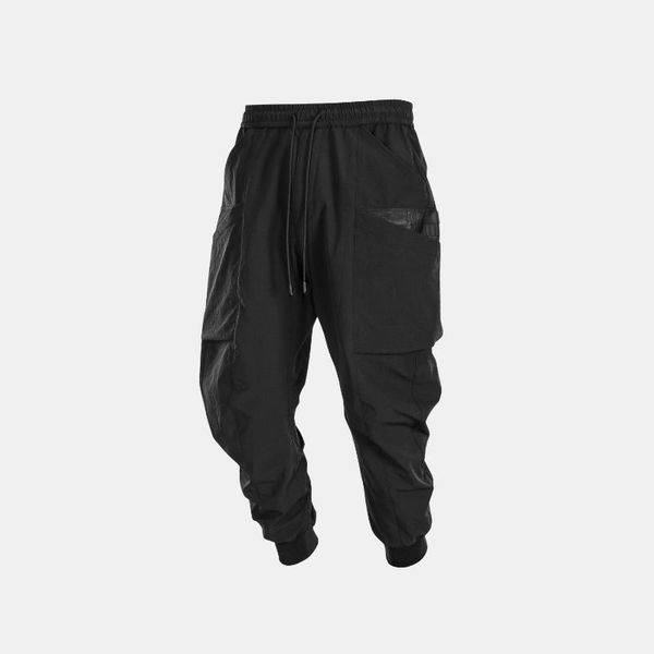 

men's pants men trousers nosucism drawstring side molle water repellent techwear ninjawear streetwear, Black