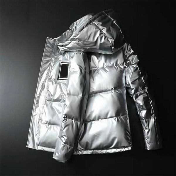 

reflective hooded down jacket winter windbreaker zipper coats solid color feather overcoat keep warm thick parkas, Black