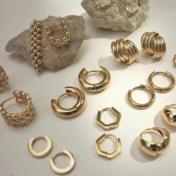 

minimalist geometric round circle chunky hoop earrings classic gold silver color stainless steel ear buckle huggie hoops jewelry &, Golden;silver