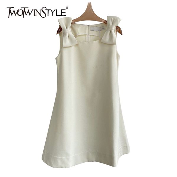 

sweet patchwork bowknot dress for women o neck sleeveless temperament summer dresses female fashion new clothes 210428, Black;gray