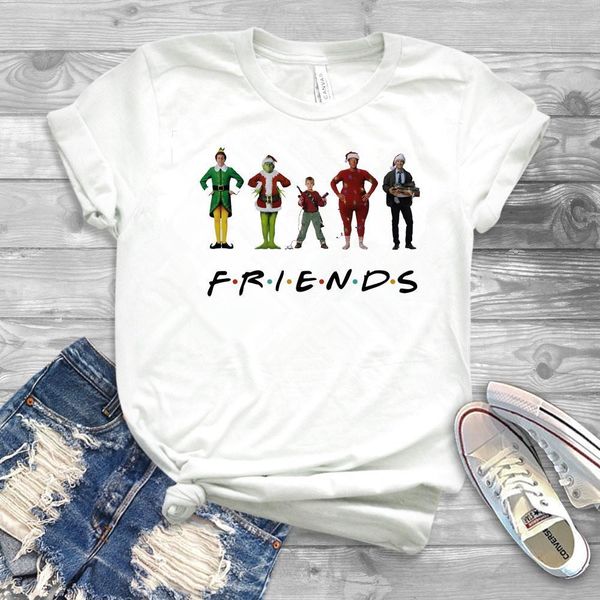 

funny christmas v neck friends women t shirt elf grinch kevin clark griswold graphic tee humor santa claus tees, White