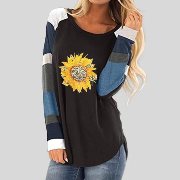 

women's hoodies & sweatshirts women fashion long sleeve o-neck daisy printing loose sudaderas para mujer #g2, Black