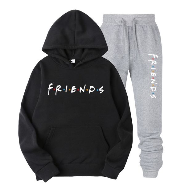 

2021 new friends american drama peripheral trend hooded sweater set, Black