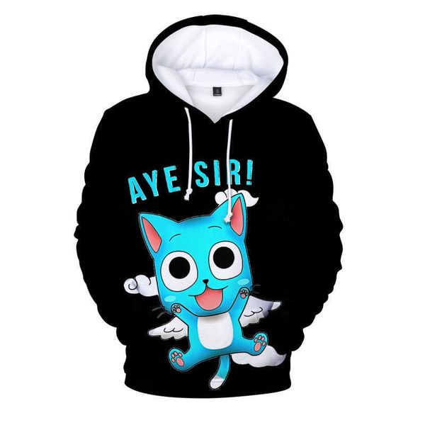 

long sleeved hooded sweatshirt, japanese cartoon style, fairy tail, 3d happy cat, street clothes, exquisite cool, autumn 2021, Black
