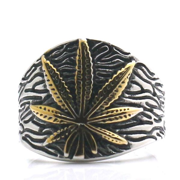 

mens 316l stainless steel cool coconut leaves classic ring cluster rings, Golden;silver